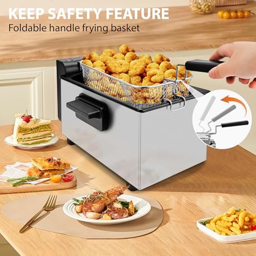 Pukomc Deep Fryer 3L Capacity,1500W Oil Fryer with Adjustable Temperature