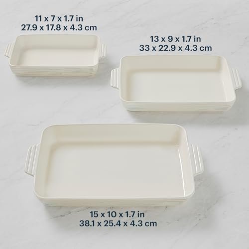 Pyrex 3-Piece Ceramic Bakeware Set, Nonstick Casserole Dish with Handles