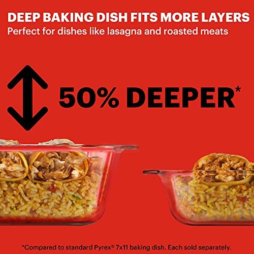 Pyrex Deep Glass Baking Dish with Plastic Lid, Deep Casserole Dish