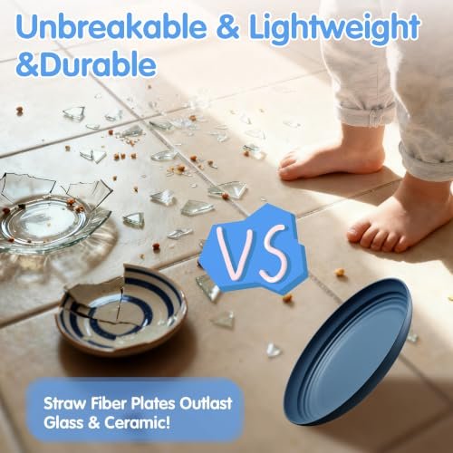 Quatish 10 PCS Reusable Plastic Plates,Dinner Plate,Plate set,Blue