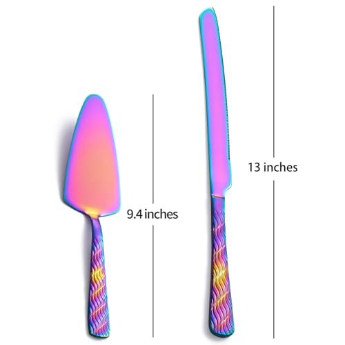 Rainbow Cake Cutting Set, Stainless Steel Cake Knife and Server, Cake Pie Cutter Set for Wedding, Birthday, Party