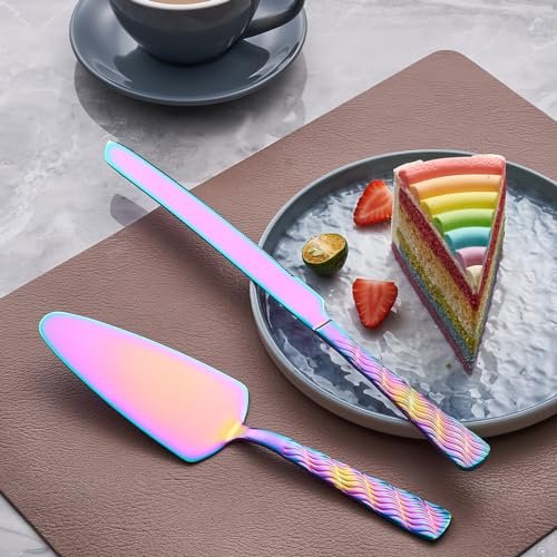 Rainbow Cake Cutting Set, Stainless Steel Cake Knife and Server, Cake Pie Cutter Set for Wedding, Birthday, Party