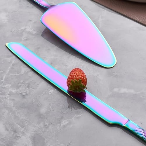 Rainbow Cake Cutting Set, Stainless Steel Cake Knife and Server, Cake Pie Cutter Set for Wedding, Birthday, Party