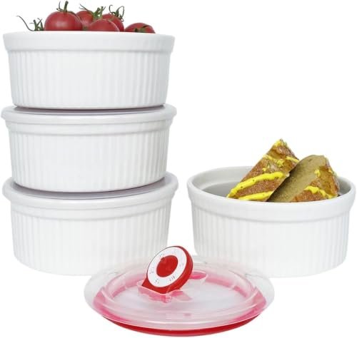 Ramekins 16 oz Oven Safe, Ceramic Creme Brulee Ramekins with Lids Set of 4