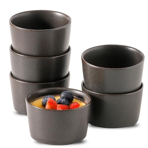 Ramekins 4 oz,Oven Safe Small Ramekins for Creme Brulee,Souffle,Black Ramkeins for Baking,Ceramic Mini Ramkeins Set of 6,Custard cups for Kitchen,Matte Black