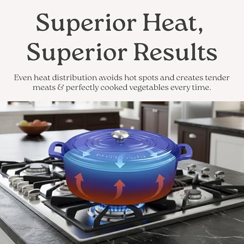 ROSSALLINI Signature Enameled Cast Iron Oval Dutch Oven | Non-Stick Serving Pot with Tight Fitting Lid for Perfect Roasting, Baking, Sauteing, and Bread Making | 5Q [Red]