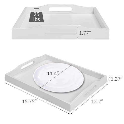 RRX Bamboo Food Serving Tray with Handles,Breakfast Bed Tray (White)