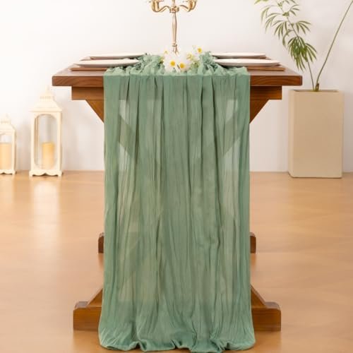 Sage Green Cheesecloth Table Runner Fall Wedding Birthday Party Home Decor