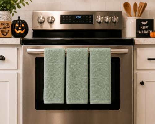 Sage Green Kitchen Hand Dish Towels, Set of 3, 100% Cotton, 18" x 28"