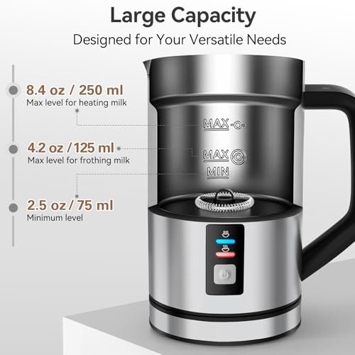 Secura Milk Frother, 8.4oz Automatic Hot/Cold Foam Maker, Stainless Steel