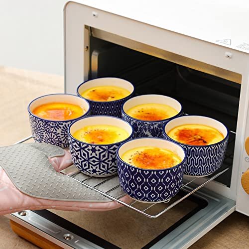Selamica Ceramic 6 Oz Ramekins Oven Safe, Creme Brulee Ramekins, Souffle Dishes Custard Cups for Baking, Mini Bowls for Pudding Dip Ice Cream, Set of 6, Vintage Blue
