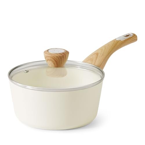 SENSARTE Ceramic Nonstick Sauce Pan with Lid, 1.5 Quart Small Saucepan, White Cooking Pot with Stay Cool Handle, Non toxic Kitchen Sauce Pot, Non stick Saucier Pan, Induction Pot, PFOA PTFE PFAS Free