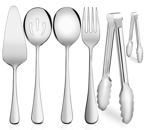 Serving Utensils,XEVOM 6-Piece Stainless Steel Serving Utensil Set Silver