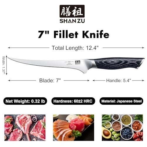 SHAN ZU 7 Inch Fillet Knife, Japanese Super Steel Boning Knife