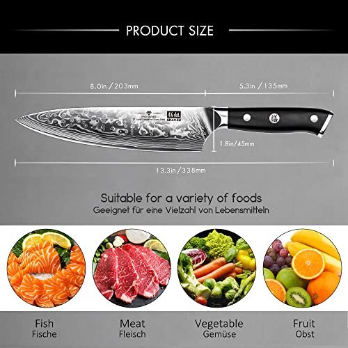 SHAN ZU Chef Knife 8 Inch Japanese Steel Damascus Kitchen Knife