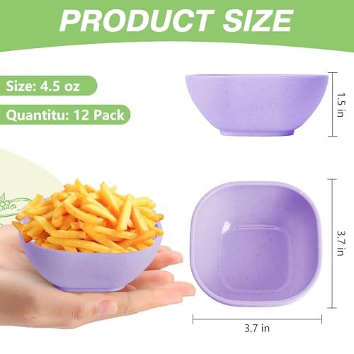 SHECIPIN 6 Pack Small Plastic Bowls 4.5 OZ Unbreakable Wheat Straw Dipping Bowls，plastic ramekins, Assorted Colors Dipping Sauce Cups, dip cups， Dessert, Ketchup
