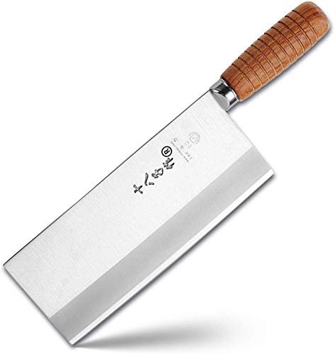 SHI BA ZI ZUO 8-inch Professional Cleaver - Stainless Steel Meat & Vegetable Knife with Non-stick Finish and Anti-slip Wooden Handle