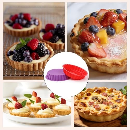 Silicone Quiche Pan, Mini Pie Pan Round Silicone Tart and Pie Molds 10 Pack