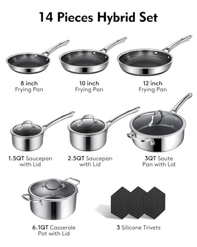 SNOWCLAD Pots and Pans Set Non Stick | Stainless Steel Kitchen Cookware