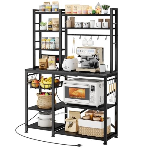 SNTD 6-Tier Bakers Rack with Power Outlets, 36 x 14.6 x 72 in, Rustic Black