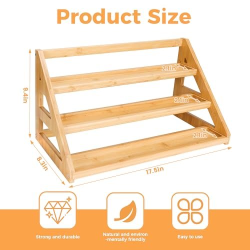 Spice Rack, Spice Organizer -3 Tier Bamboo Spice Racks, Solution for Spice Storage in Kitchens, Countertops，Storage Rooms and Other Places