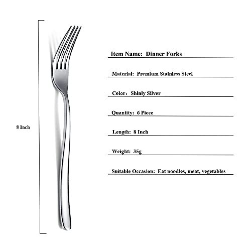 Stainless Steel Dinner Forks Set, 6 Piece - Silverware for Home, Kitchen or Restaurant, Dishwasher Safe (Silver-8 Inch)