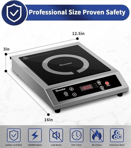 Stainless Steel Induction Cooktop, Professional-Grade Portable Burner 1800W