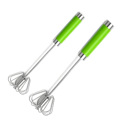 Stainless Steel Semi-Automatic Egg Whisk Set, 2PCS Hand Push Rotary Manual Mixer for Cooking, Whisking, Beating and Stirring (10&12 Inch)