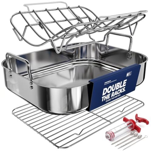 Stainless Steel Turkey Roasting Pan with rack, Up to 24 lb turkey