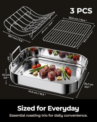 Stainless Steel Turkey Roasting Pan with rack, Up to 24 lb turkey