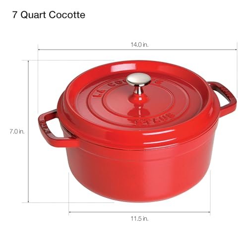 Staub 7-Qt Dutch Oven, Serves up to 7-8 People, Oven Safe to 500°F, Red