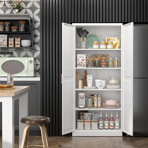 Steeloong 71"Metal Pantry Storage Cabinet with Doors & 4 Adjustable Shelves