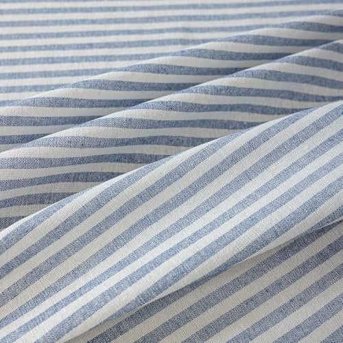 Striped Cotton Blend Tablecloth 60" × 120" Ruffled Table Cloth Washable Rectangular Fabric Table Cover Farmhouse Picnic Kitchen Dinning Tabletop Home Decoration, Blue, 10-12 Seats