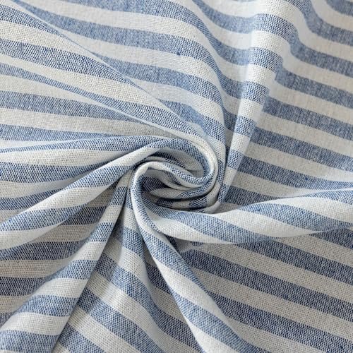 Striped Cotton Blend Tablecloth 60" × 120" Ruffled Table Cloth Washable Rectangular Fabric Table Cover Farmhouse Picnic Kitchen Dinning Tabletop Home Decoration, Blue, 10-12 Seats
