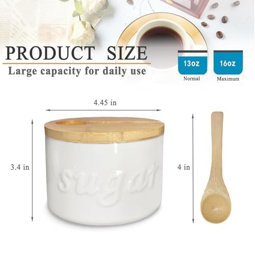 Sugar Bowl with Lid and Spoon, Ceramic Sugar Container, White