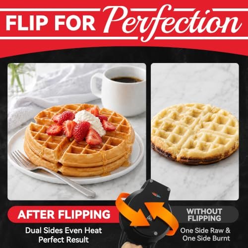 SugarWhisk 6-Inch Flip Belgian Waffle Maker, Ceramic Nonstick, Graphite
