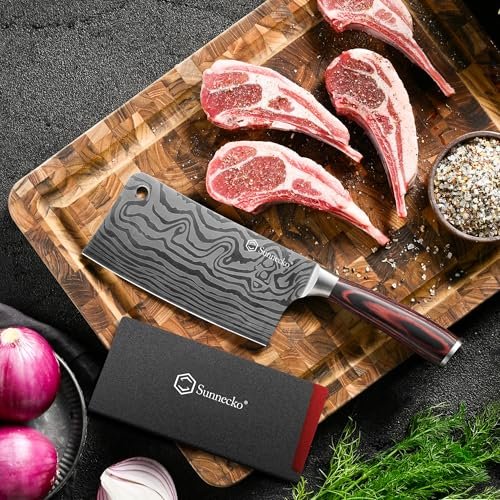Sunnecko 7” Cleaver Knife, Multipurpose Meat & Vegetable Chef Cleaver