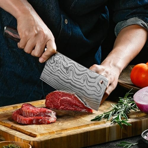 Sunnecko 7” Cleaver Knife, Multipurpose Meat & Vegetable Chef Cleaver