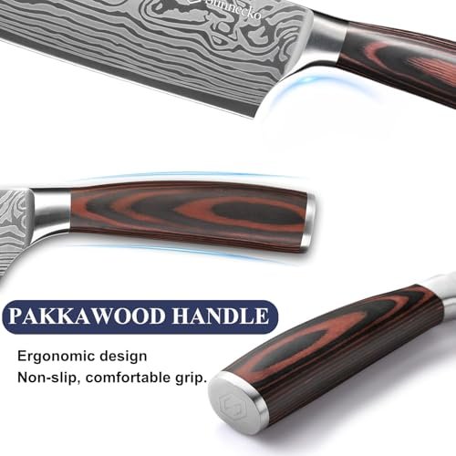 Sunnecko Kitchen Knife Set 5 Piece Chef Knife Set Professional High Carbon Stainless Steel, Sharp Kitchen Knives with Wooden Handle