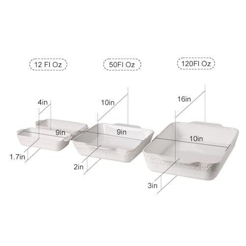 Sweejar Casserole Dishes for Oven, Ceramic Bakeware Set of 4, Rectangular Baking Dish with Handles, Lasagna Pans for Cooking, Gratin, Roasting, Banquet and Daily Use (Kiln-Change White)