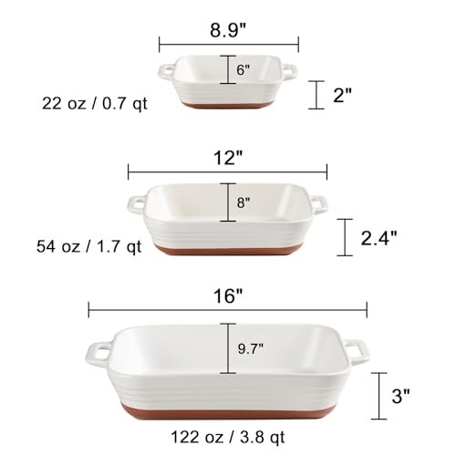 Sweejar Relief Casserole Dishes for Oven, Ceramic 9x13 Baking Pans Set for Cooking, Cake, Banquet and Daily Use, Rectangular Bakeware Set, Porcelain Baking Dish, Lasagna Pan Deep with Handles(White)
