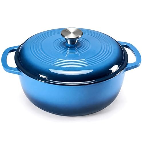 Sweetcrispy 6 Qt Enameled Cast Iron Dutch Oven Pot with Lid, Blue