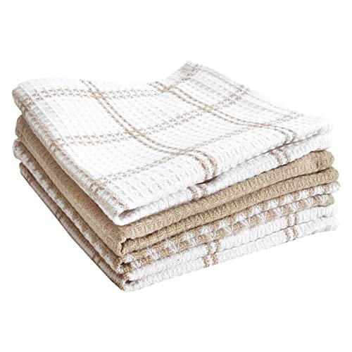 T-Fal Premium Waffle Dish Cloths: Highly Absorbent, Super Soft Long Lasting - 100% Cotton, 12"x13" Towel for Cleaning & Drying, (4-Pack), Sand
