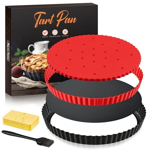 Tart Pan 9 Inch Removable Bottom Set,Non-stick Fluted Quiche Pan Pie Pan