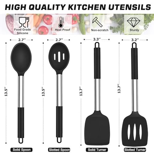 TeamFar Kitchen Utensils, 4 PCS Silicone Cooking Utensils Spatula Spoon Set
