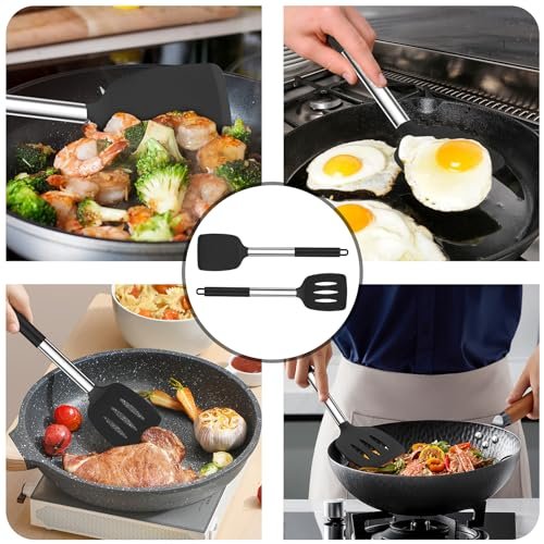 TeamFar Kitchen Utensils, 4 PCS Silicone Cooking Utensils Spatula Spoon Set