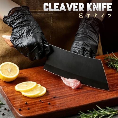 TIVOLI Meat Cleaver Knife 7 inch - Black Butcher Knife for Meat Cutting