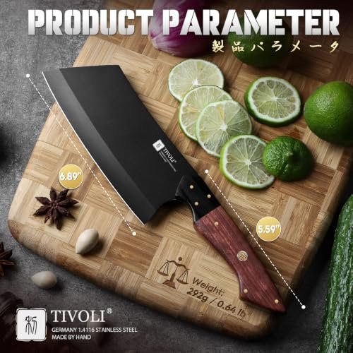 TIVOLI Meat Cleaver Knife 7 inch - Black Butcher Knife for Meat Cutting