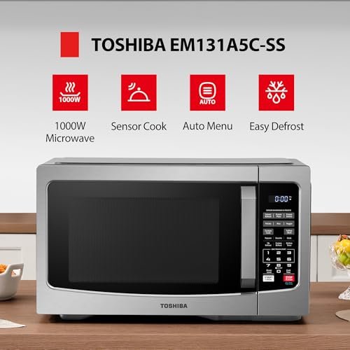 TOSHIBA Countertop Microwave Oven, 1.2 Cu.Ft, 1000W, Stainless Steel