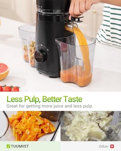 TUUMIIST Juicer Machines, Cold Press Juicer with 5.8" Extra Large Feed Chute Fit Whole Fruits & Vegetables Easy to Clean, High Juice Yield, BPA Free (Black)